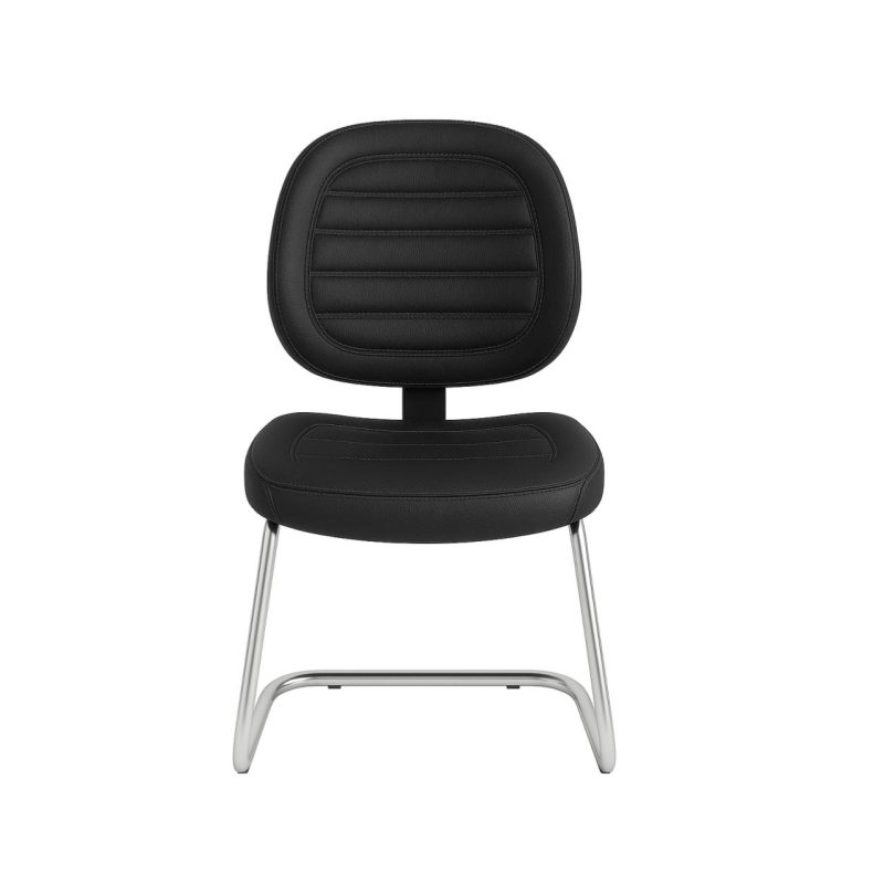Cadeira Executiva COSTURADA Base em “S” Cromada – Corino Preto 31016 CADEIRAS RENOVA 4