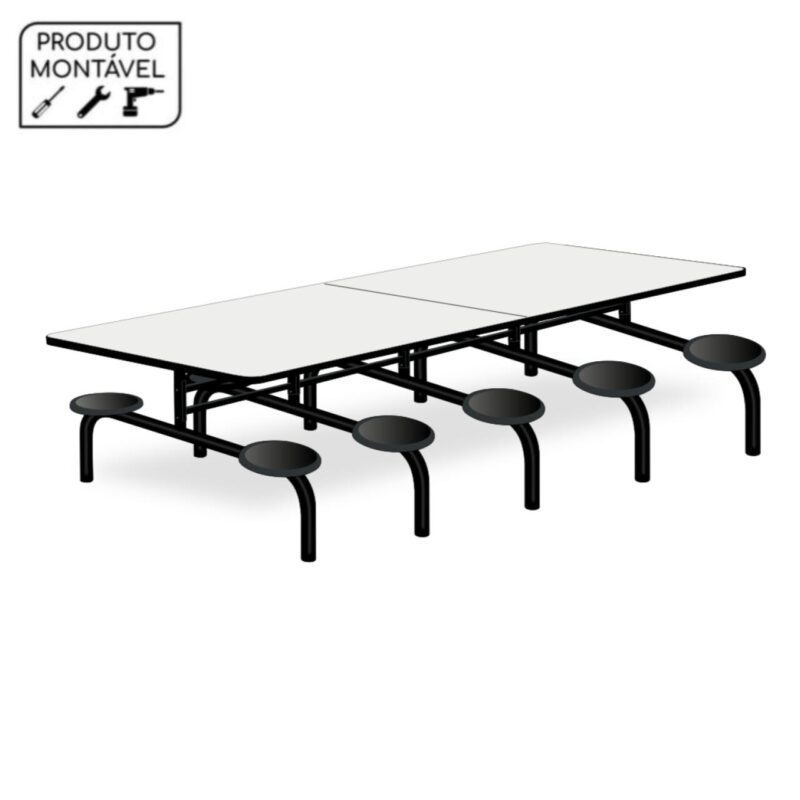 Mesa p/ Refeitório Fixo 10 Lugares MDP BRANCO DE 25 MM 50046 CADEIRAS RENOVA 2