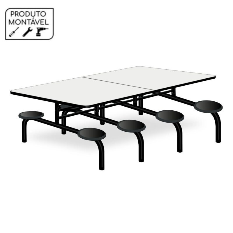 Mesa para Refeitório 8 Lugares MDP Branco de 25 mm FIXO – 50045 CADEIRAS RENOVA 2