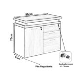 Mesa Escritório em “L” – 1,50×1,50m (Extensível) – com Armário Misto (03 Gav.) NOGAL/SEVILHA – 20603 CADEIRAS RENOVA 9