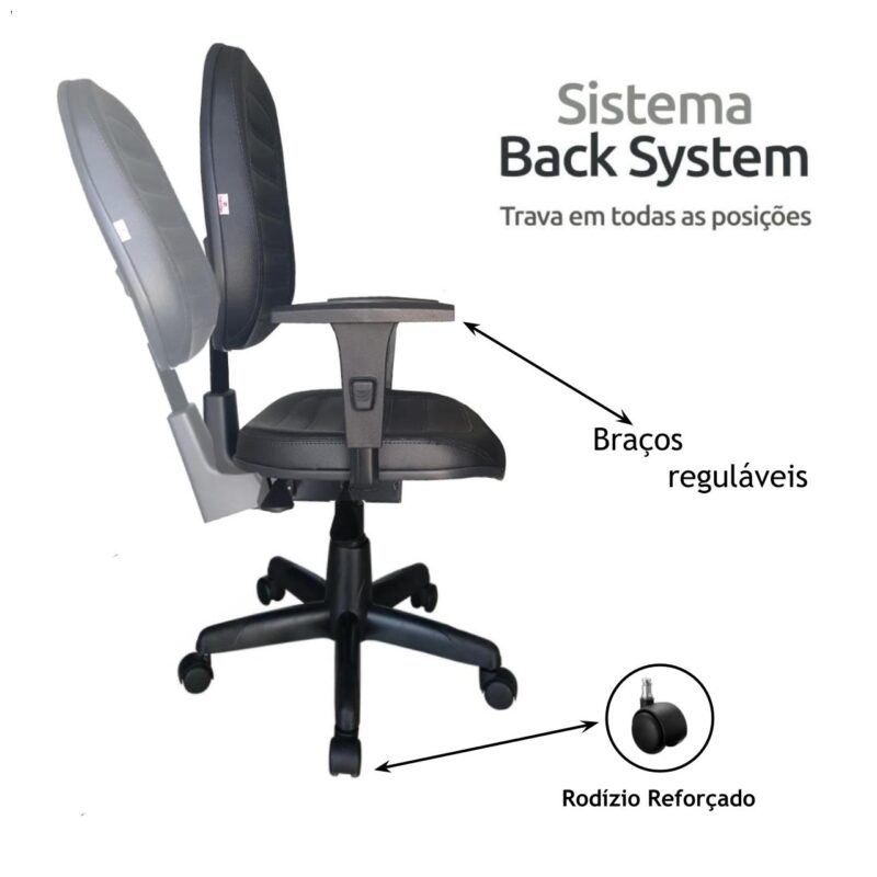 Cadeira Diretorzinha Back System Costurado C/ Braços Reguláveis – Cor Preto 32996 CADEIRAS RENOVA 4