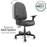 Cadeira Presidente PLUS BACK SYSTEM Baixa Costurada c/ Braços Reguláveis – Corino Preto 32974 CADEIRAS RENOVA 9