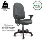 Cadeira Presidente PLUS BACK SYSTEM Baixa Costurada c/ Braços Reguláveis – Corino Preto 32974 CADEIRAS RENOVA 10