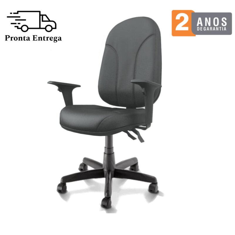 Cadeira Presidente PLUS BACK SYSTEM Baixa Costurada c/ Braços Reguláveis – Corino Preto 32974 CADEIRAS RENOVA 5