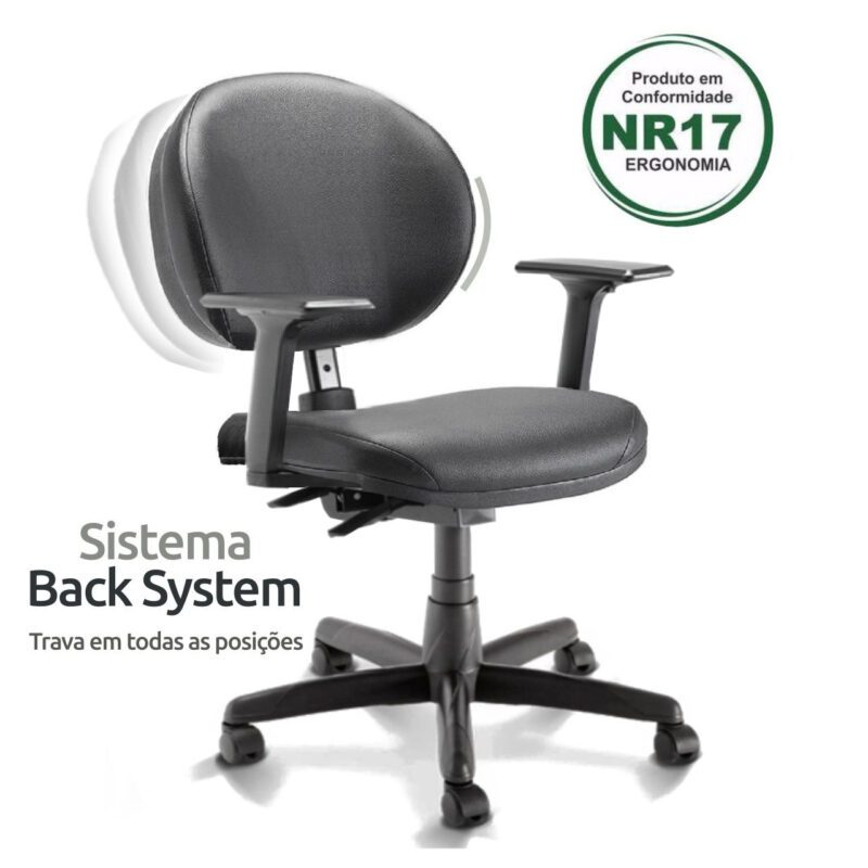 Cadeira Executiva PLUS LISA BACK SYSTEM c/ Braços Reguláveis – COR PRETO 32968 CADEIRAS RENOVA 3