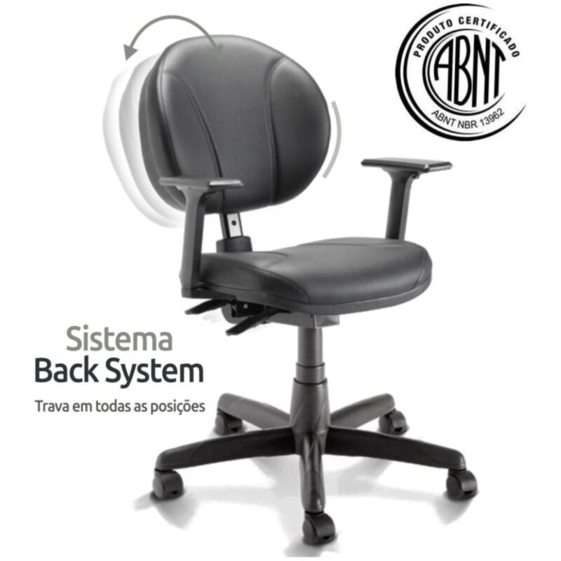 Cadeira Executiva BACK SYSTEM OPERATIVA c/ Braços Reguláveis – CORINO PRETO 32987 CADEIRAS RENOVA 3