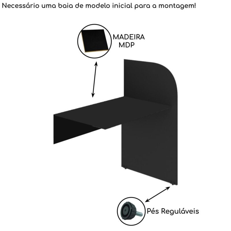 Baia CONTINUAÇÃO para Atendimento 1,20×0,80×0,60mPRETA/PRETA – 24016 CADEIRAS RENOVA 4