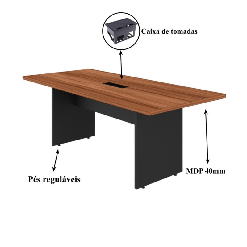 Mesa de Reunião 2,00×0,90m C/ Caixa de Tomada NOGAL SEVILHA/PRETO – 21403 CADEIRAS RENOVA 4