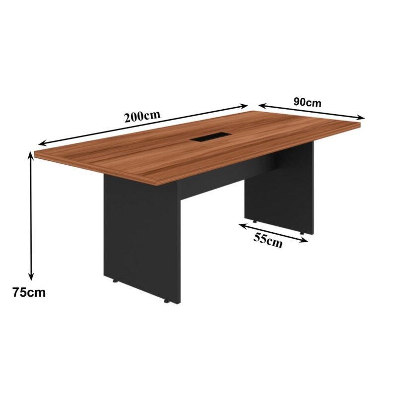 Mesa de Reunião 2,00×0,90m C/ Caixa de Tomada NOGAL SEVILHA/PRETO – 21403 CADEIRAS RENOVA 3