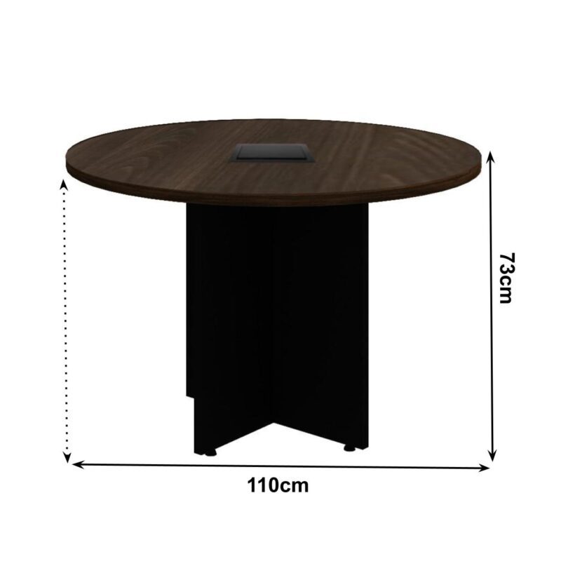 Mesa de Reunião Redonda c/ Caixa de Tomadas -1,10×1,10×0,74m – MARSALA/PRETO – 21440 CADEIRAS RENOVA 3