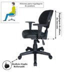 Cadeira Executiva Back System COSTURADA com Braços Reguláveis – Cor Preta – 31008 CADEIRAS RENOVA 11