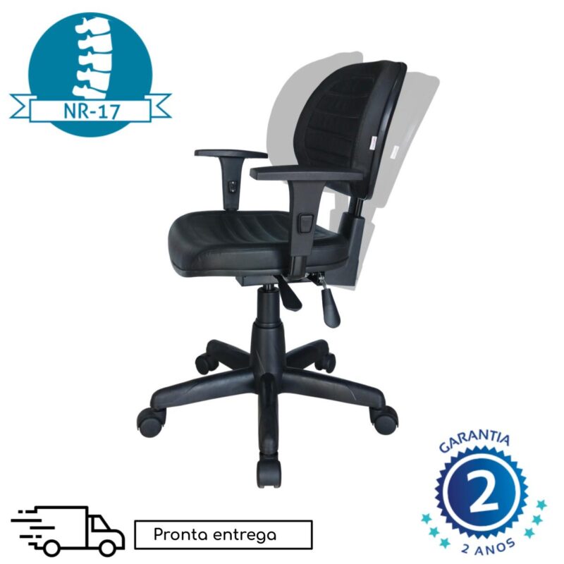 Cadeira Executiva Back System COSTURADA com Braços Reguláveis – Cor Preta – 31008 CADEIRAS RENOVA 5