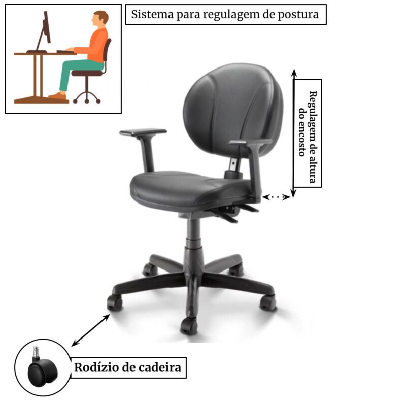 Cadeira Executiva BACK SYSTEM OPERATIVA c/ Braços Reguláveis – CORINO PRETO 32987 CADEIRAS RENOVA 4