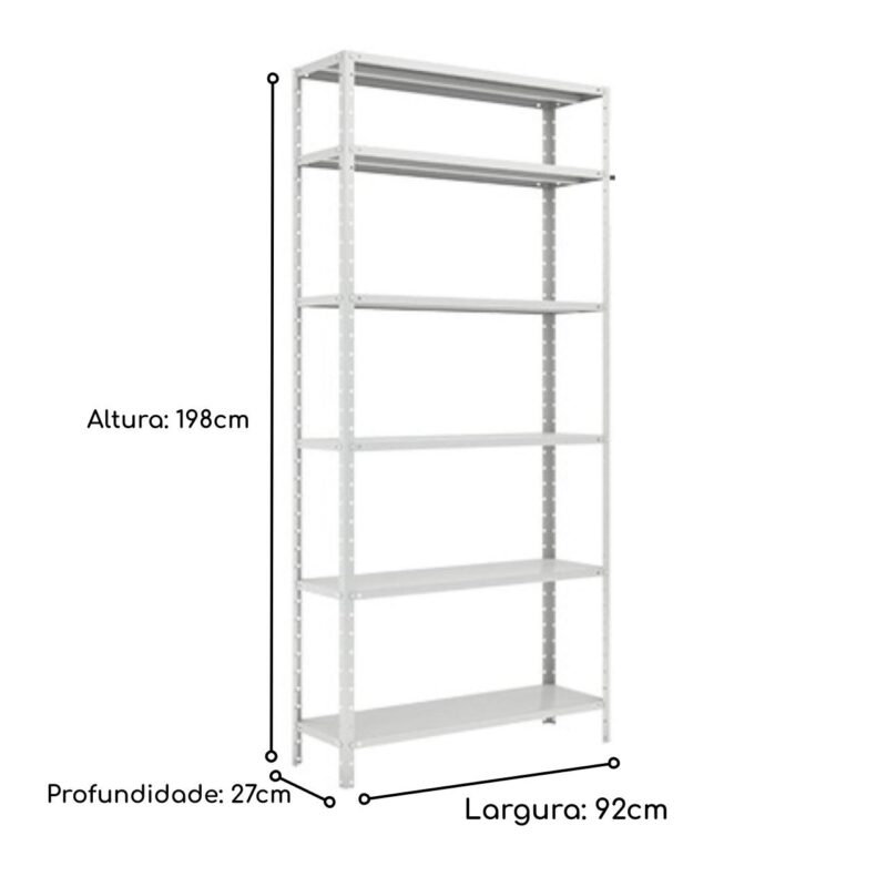 Estante de Aço com 06 Bandejas 27 cm (# 26/20) – 1,98×0,92×0,27m – W3 -16002 CADEIRAS RENOVA 3