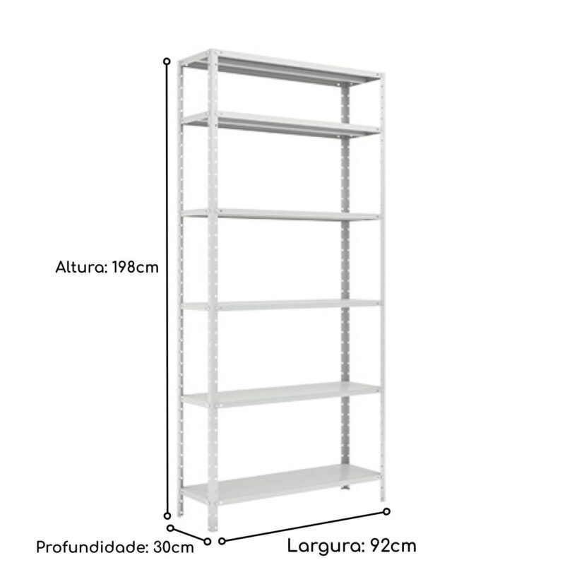 Estante de Aço com 06 Bandejas 30 cm (22/18) – 1,98×0,92×0,30m – Cinza – SA – 16015 CADEIRAS RENOVA 3