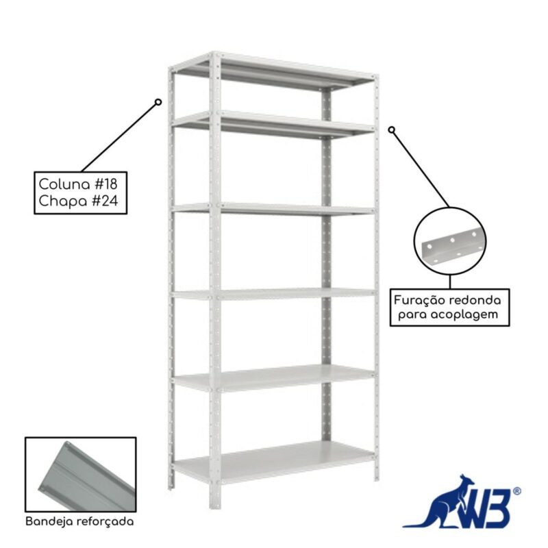 Estante de Aço com 06 Bandejas 42 cm (24/18) – 1,98×0,92×0,42m – W3 -16004 CADEIRAS RENOVA 3