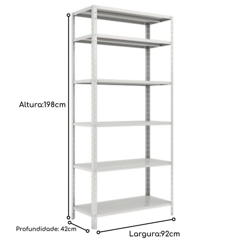 Estante de Aço com 06 Bandejas 42 cm (24/18) – 1,98×0,92×0,42m – W3 -16004 CADEIRAS RENOVA 6