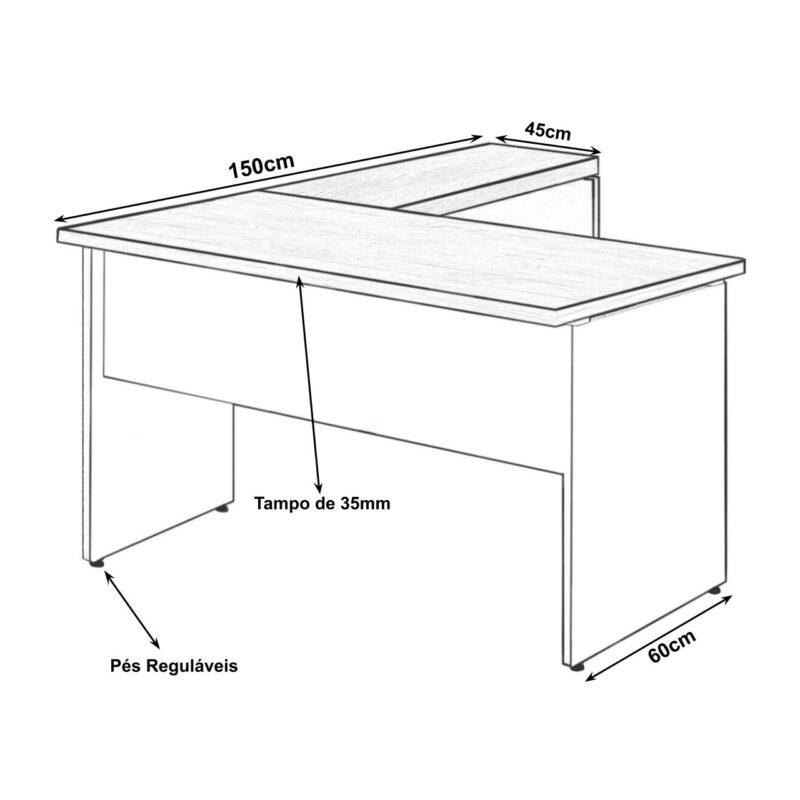 Mesa em “L” (Mesa 1,50m + Mesa Auxiliar) – S/ GAVETAS MARSALA / PRETO – 23476 CADEIRAS RENOVA 5