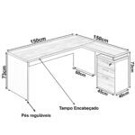 Mesa Escritório em “L” c/ Gaveteiro 1,50×1,50m MARSALA/PRETO – 23480 CADEIRAS RENOVA 9