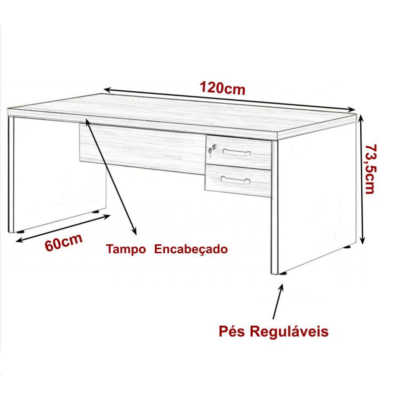 Mesa Escritório 1,20×0,60m – C/ 02 Gavetas MARSALA / PRETO – 23471 CADEIRAS RENOVA 3