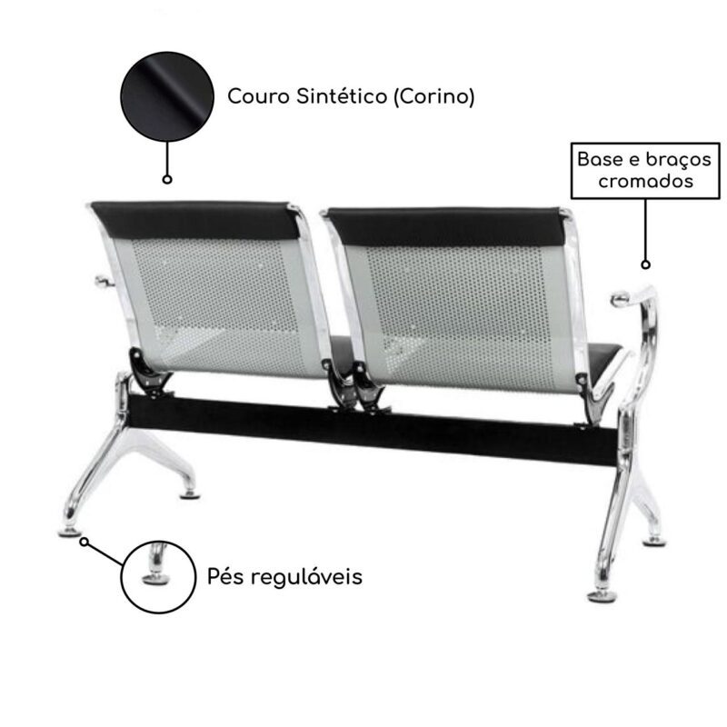 Longarina AEROPORTO ESTOFADA com 02 Lugares – Cor Cromada 33110 CADEIRAS RENOVA 3