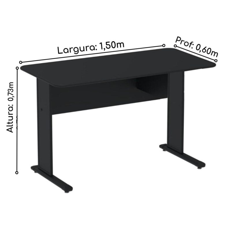 Mesa Escritório 1,50×0,60m s/ Gavetas – Cor Preto 44092 CADEIRAS RENOVA 3