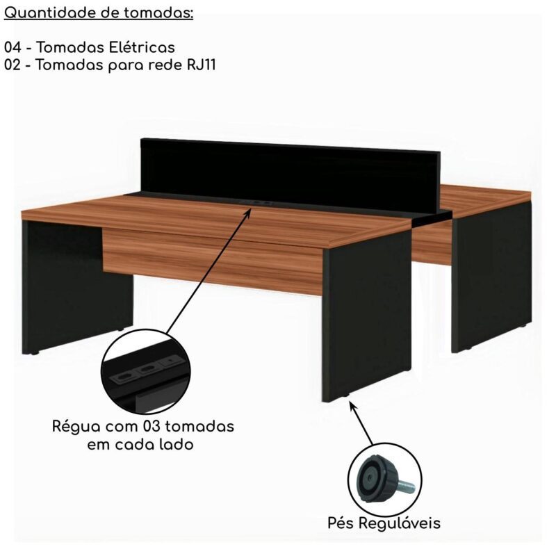 Estação de Trabalho Dupla 1,50×1,35m 02 Lugares s/ Gavetas c/ ponto de tomada Nogal Sevilha – 63087 CADEIRAS RENOVA 4