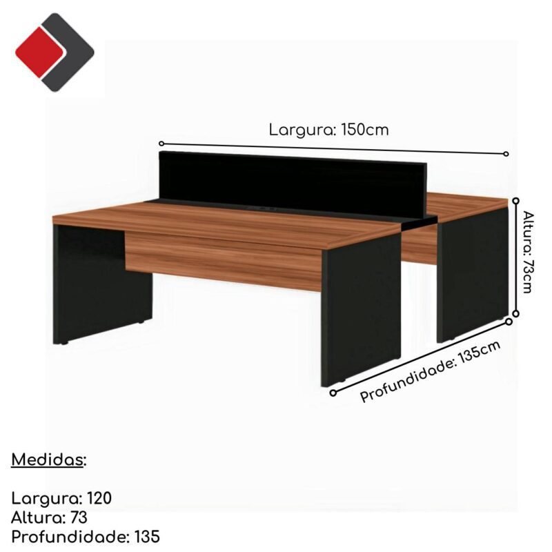 Estação de Trabalho Dupla 1,50×1,35m 02 Lugares s/ Gavetas c/ ponto de tomada Nogal Sevilha – 63087 CADEIRAS RENOVA 6