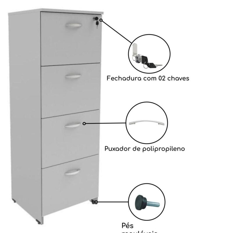 Arquivo 04 Gavetas Pasta Suspensa – MDP – 1,32×0,46×0,42m CINZA/CINZA – 21211 CADEIRAS RENOVA 4