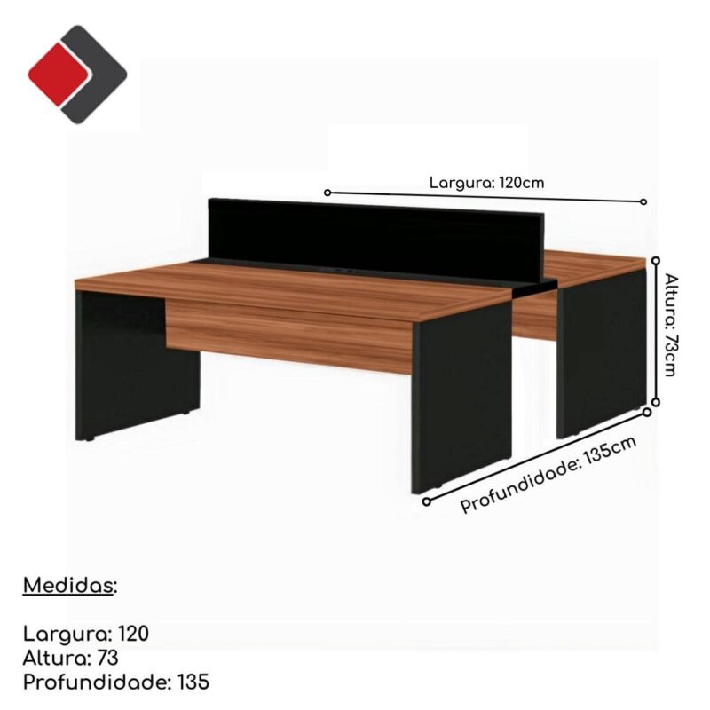 Estação de Trabalho Dupla 1,20×1,35m 02 Lugares s/ Gavetas c/ ponto de tomada Nogal Sevilha – 63085 CADEIRAS RENOVA 4