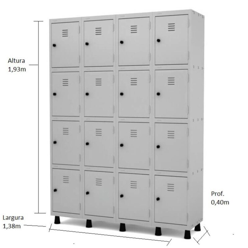 Armário Roupeiro de Aço 16 Portas PEQUENAS – 1,93×1,38×0,40m – CZ/CZ – PANDIN – 10008 CADEIRAS RENOVA 3