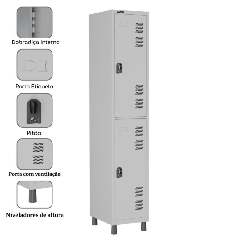 Roupeiro LOCKER de Aço com 02 PORTAS GRANDES – 1,90×0,32×0,40m – CZ/CZ – W3 – 11012 CADEIRAS RENOVA 4