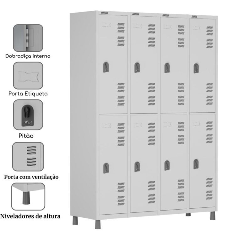 Roupeiro LOCKER de Aço c/ 08 PORTAS GRANDES – 1,90×1,28×0,40m – CZ/CZ – W3 – 11015 CADEIRAS RENOVA 4