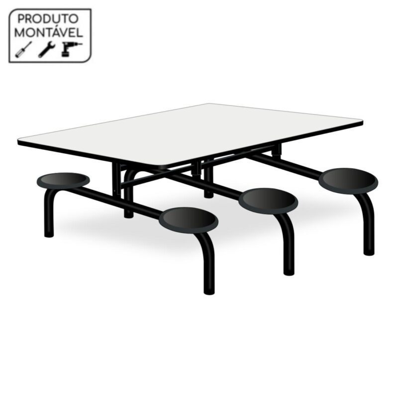 Mesa p/ Refeitório Fixo 06 Lugares MDP BRANCO DE 25 MM 50050 CADEIRAS RENOVA 2