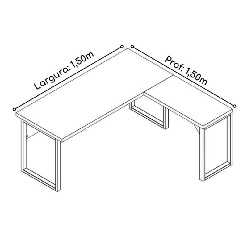 Mesa em L PÉ QUADRO (Mesa 1,50m + Mesa Auxiliar) – C/ Gavetas NOGAL SEVILHA/PRETO – 24477 CADEIRAS RENOVA 5