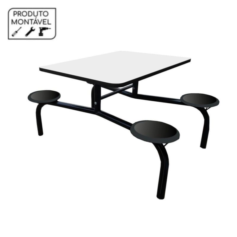 Mesa para Refeitório Fixo 04 Lugares MDP BRANCO DE 25 MM 50052 CADEIRAS RENOVA 3