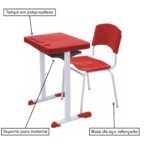 Kit Escolar Individual VERMELHO – (Mesa e Cadeira) – ADULTO – – COR VERMELHO – 40082 CADEIRAS RENOVA 8