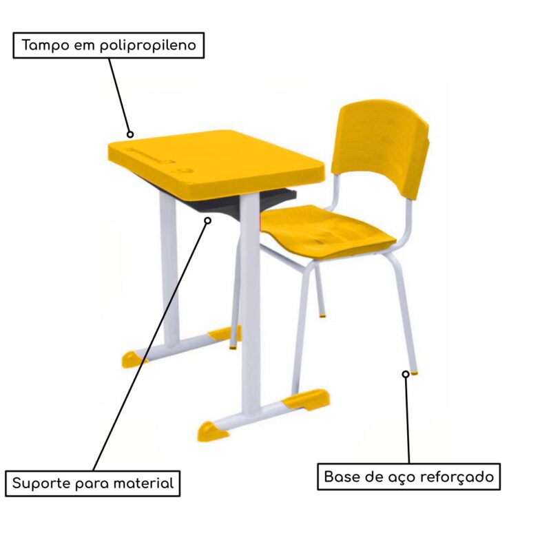 Kit Escolar Individual AMARELO – (Mesa e Cadeira) – ADULTO – – COR AMARELO – 40083 CADEIRAS RENOVA 3