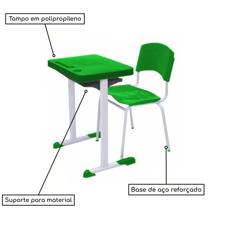 Kit Escolar Individual VERDE – (Mesa e Cadeira) – ADULTO – – COR VERDE – 40084 CADEIRAS RENOVA 4