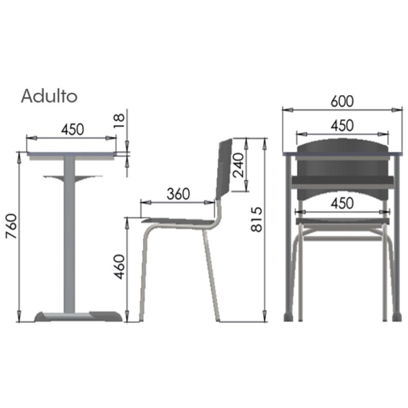 Kit Escolar Individual AZUL – (Mesa e Cadeira) – ADULTO – MADEIRA – COR AZUL – 40095 CADEIRAS RENOVA 5