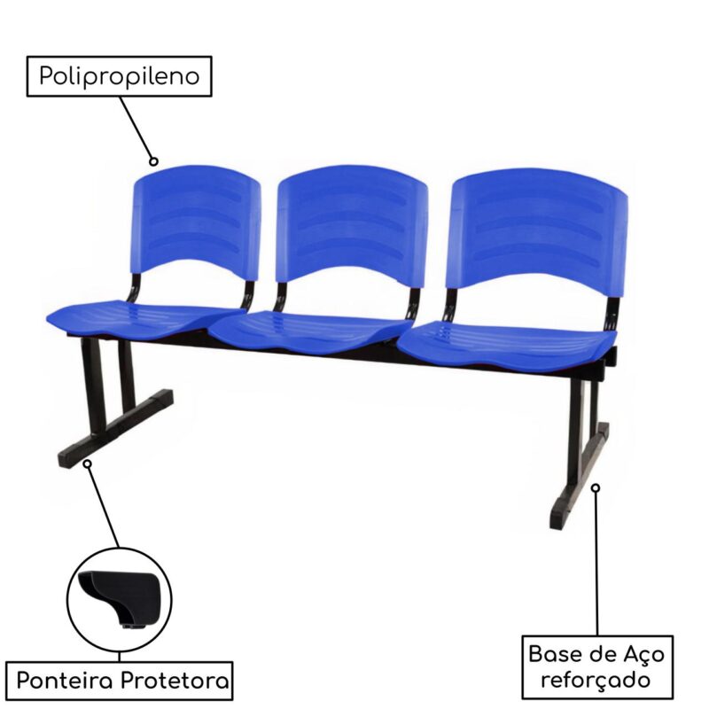 Kit 05 Cadeiras Longarinas PLÁSTICAS 03 Lugares – Cor Azul 33052 CADEIRAS RENOVA 4