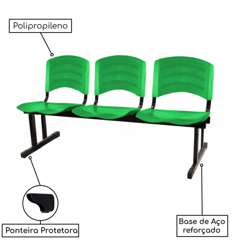 Kit 05 Cadeiras Longarinas PLÁSTICAS 03 Lugares – Cor Verde 33061 CADEIRAS RENOVA 4