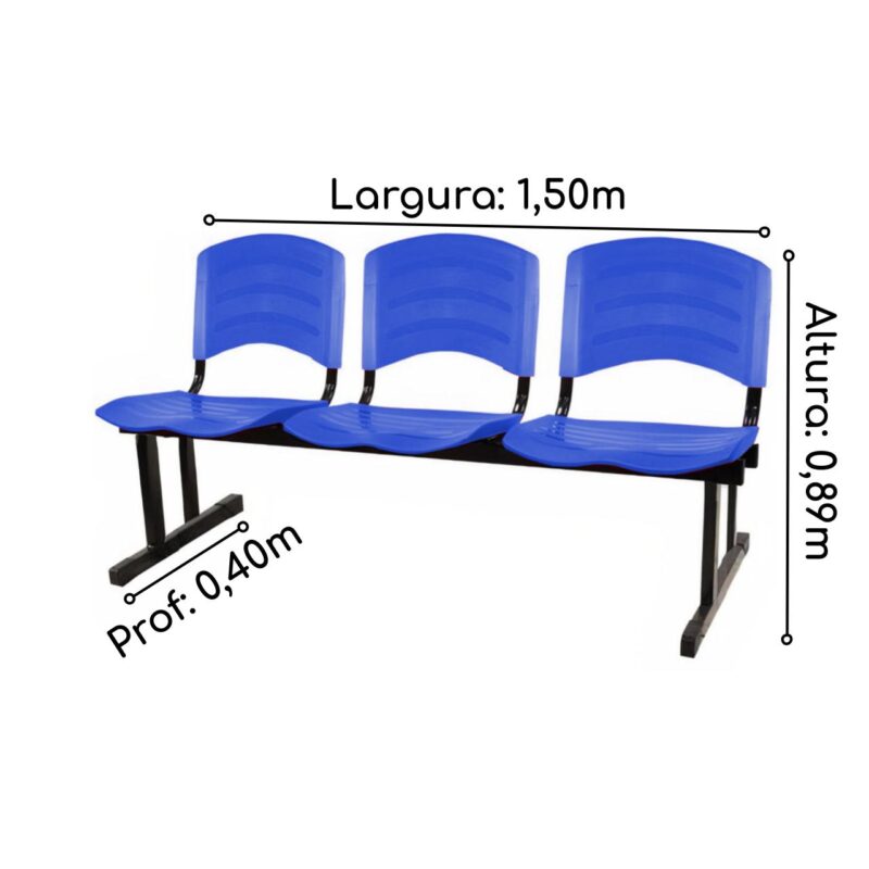 Kit 05 Cadeiras Longarinas PLÁSTICAS 03 Lugares – Cor Azul 33052 CADEIRAS RENOVA 6