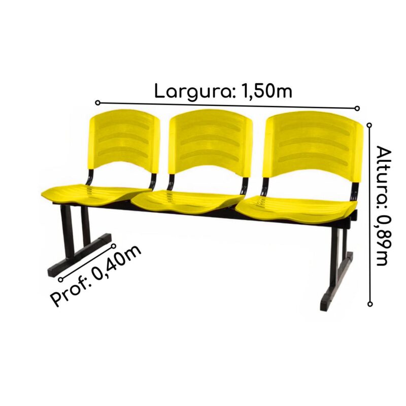 Kit 05 Cadeiras Longarinas PLÁSTICAS 03 Lugares – Cor Amarelo 33080 CADEIRAS RENOVA 6