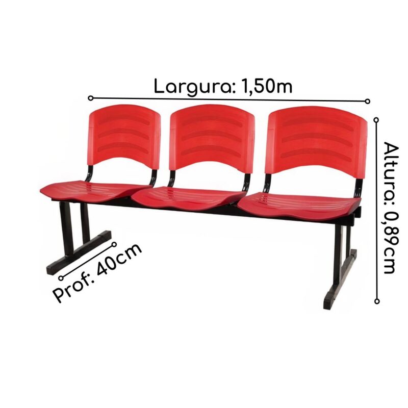 Cadeira Longarina PLÁSTICA 03 Lugares – Cor Vermelho 33022 CADEIRAS RENOVA 5