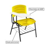 Cadeira Universitária Plástica com Prancheta MDF – COR AMARELO 34019 CADEIRAS RENOVA 6