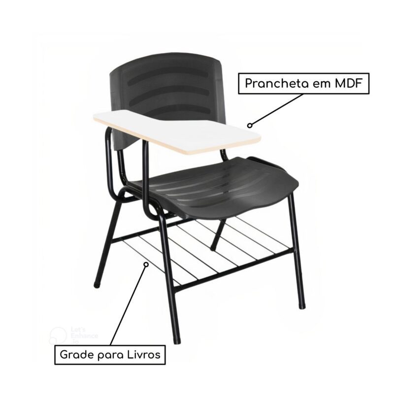 Cadeira Universitária Plástica Prancheta MDF – COR PRETO 34015 CADEIRAS RENOVA 3