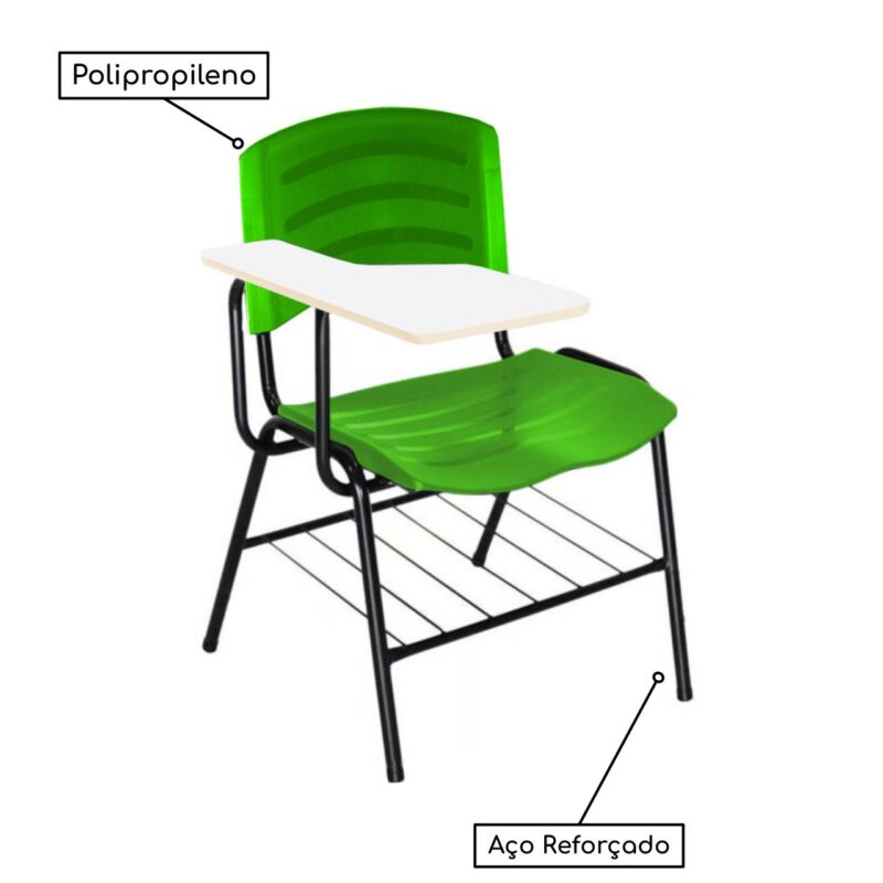 Cadeira Universitária Plástica com Prancheta MDF – COR VERDE 34018 CADEIRAS RENOVA 4