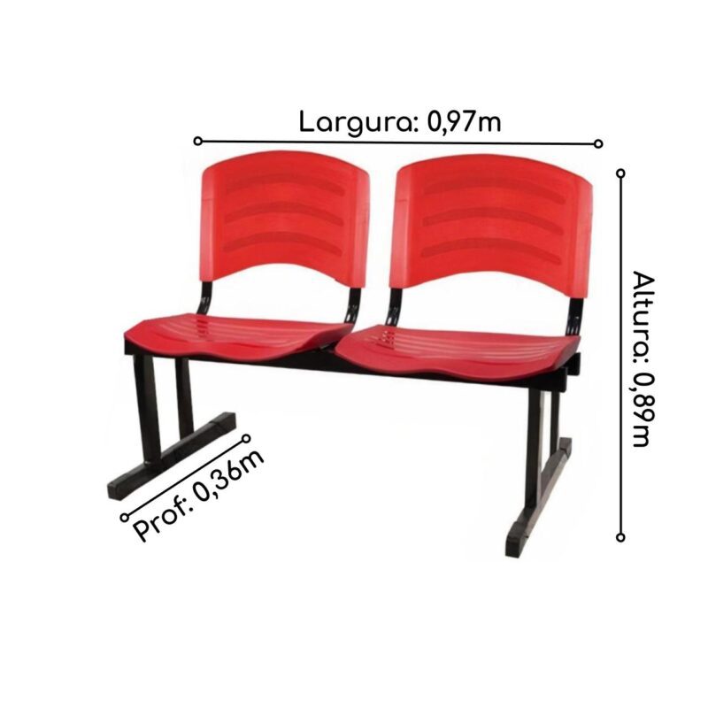 Cadeira Longarina PLÁSTICA 02 Lugares – Cor Vermelho 33027 CADEIRAS RENOVA 3