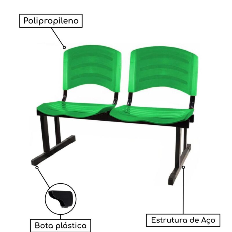 Cadeira Longarina PLÁSTICA 02 Lugares – Cor Verde 33029 CADEIRAS RENOVA 4